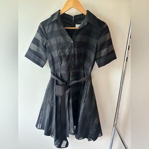 Badgley Mischka Black Striped Mini Shirt Dress with Tie Belt